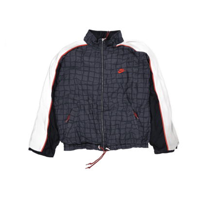 Nike Vintage Black Grid Pattern Windbreaker Jacket Size L Polyester Stand Collar