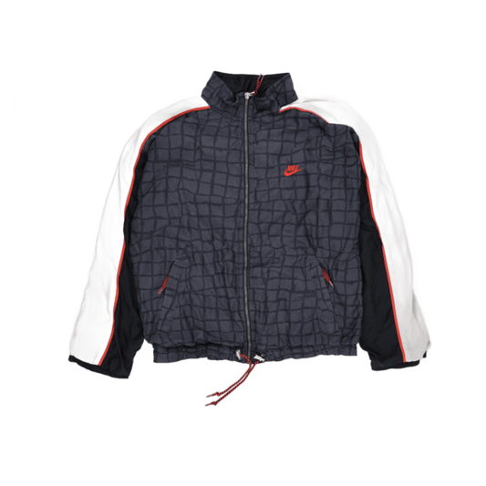 Nike Vintage Black Grid Pattern Windbreaker Jacket Size L Polyester Stand Collar