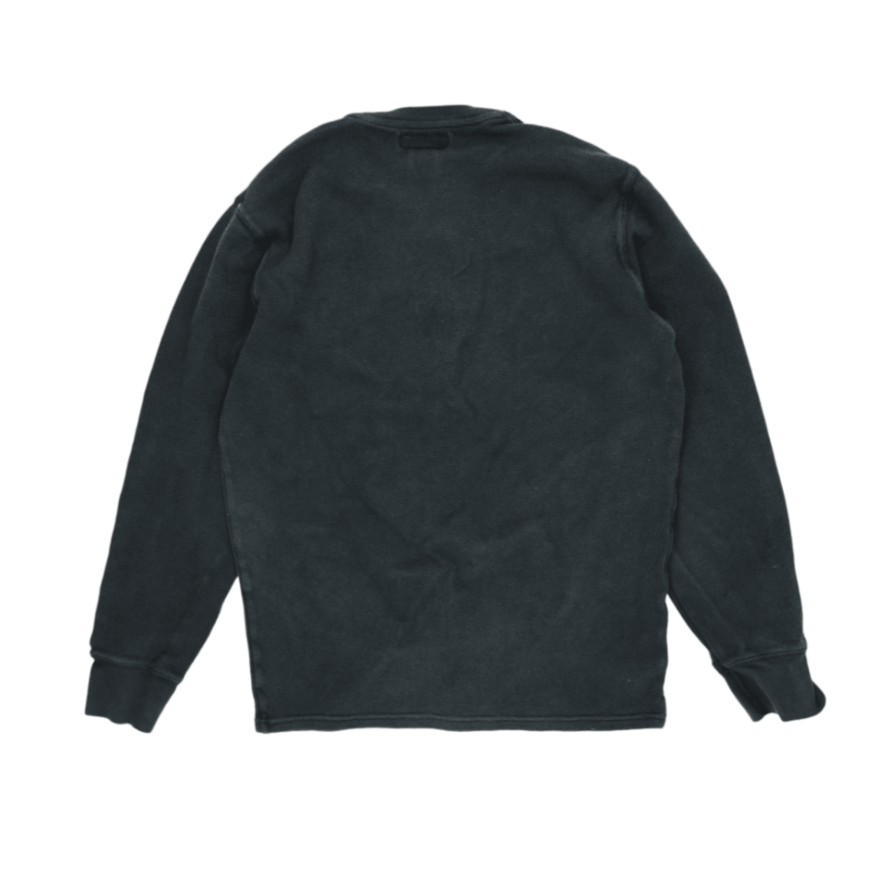 Polo Ralph Lauren Black Cotton Waffle Knit Sweatshirt Men's Medium Crew Neck Long Sleeve