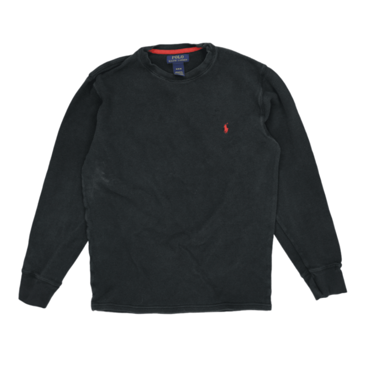 Polo Ralph Lauren Black Cotton Waffle Knit Sweatshirt Men's Medium Crew Neck Long Sleeve