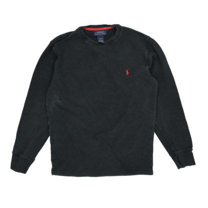 Polo Ralph Lauren Black Cotton Waffle Knit Sweatshirt Men's Medium Crew Neck Long Sleeve
