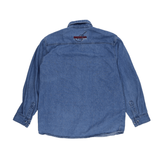 Hard Rock Cafe Vintage Blue Button Up Shirt Large Cotton Long Sleeve Collared
