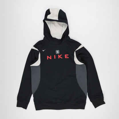 Nike Black Grey Pullover Hoodie Men's Medium Cotton Polyester Blend with Red Logo