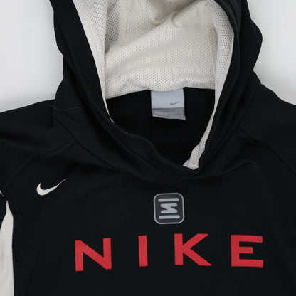 Nike Black Grey Pullover Hoodie Men's Medium Cotton Polyester Blend with Red Logo