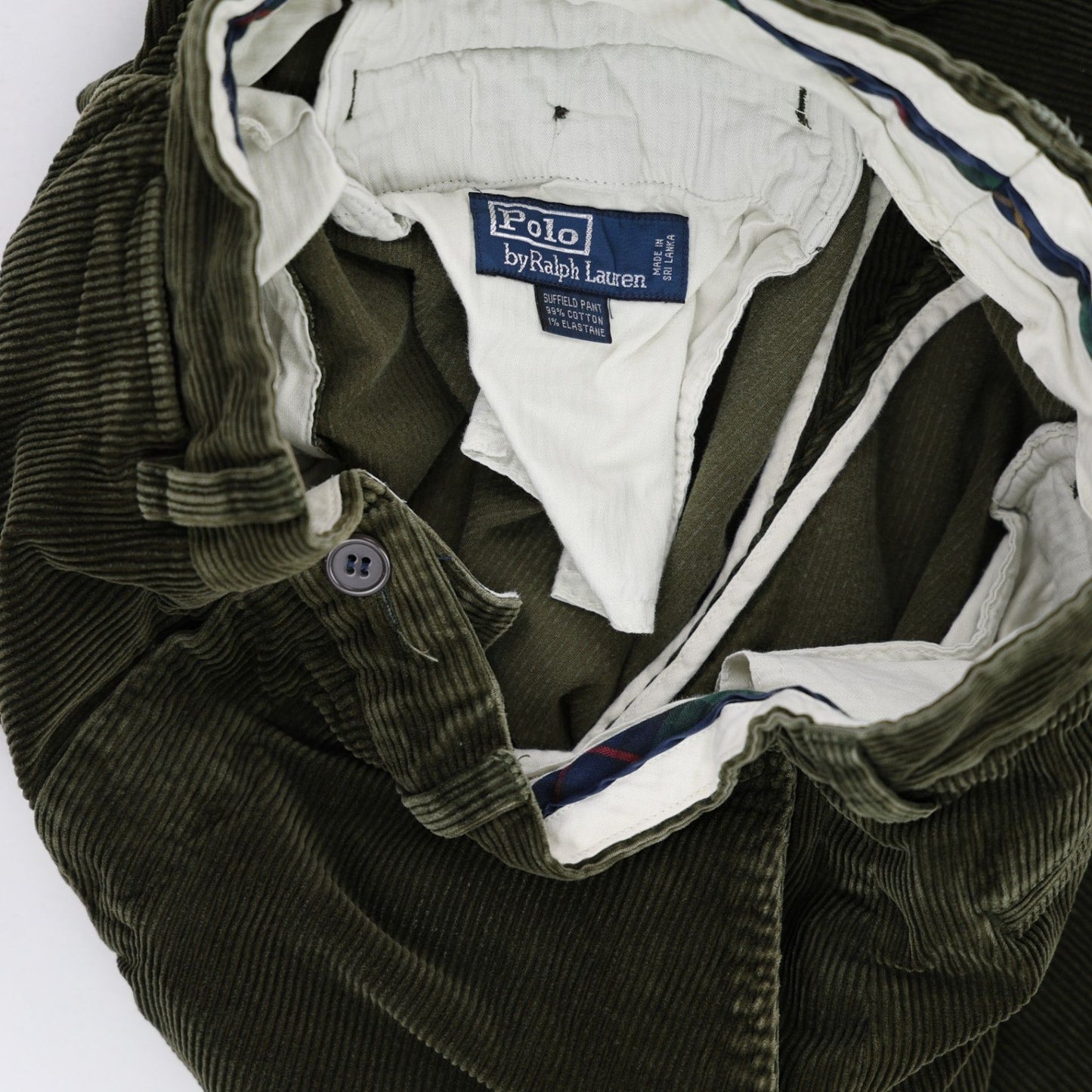 Polo Ralph Lauren Olive Corduroy Trousers 36R 31 Inseam 98 Cotton 2 Elastane