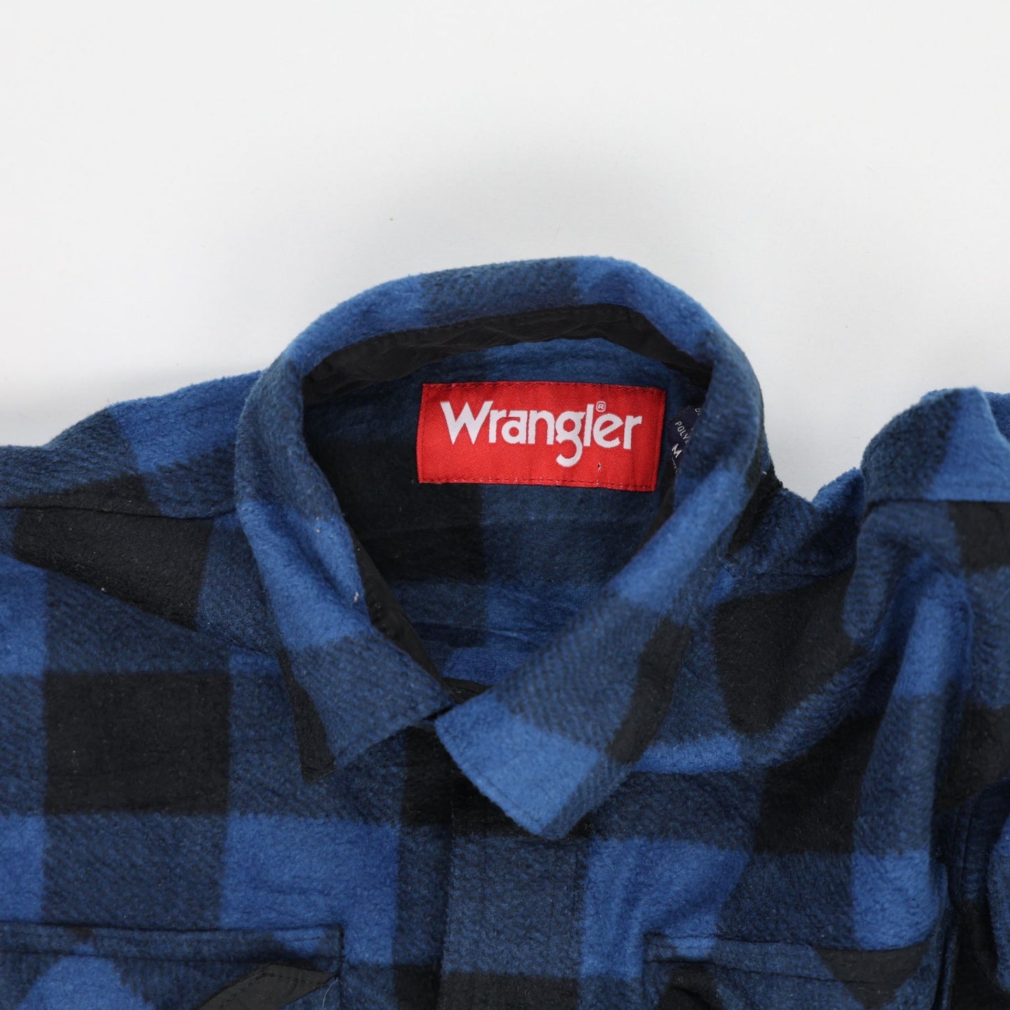 Wrangler Men's Blue Black Check Flannel Shirt Large Polycotton Long Sleeve