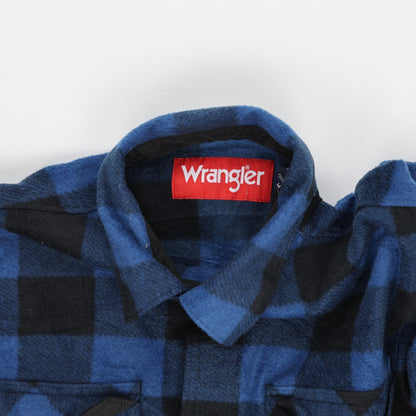 Wrangler Men's Blue Black Check Flannel Shirt Large Polycotton Long Sleeve