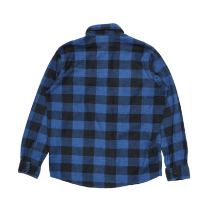 Wrangler Men's Blue Black Check Flannel Shirt Large Polycotton Long Sleeve