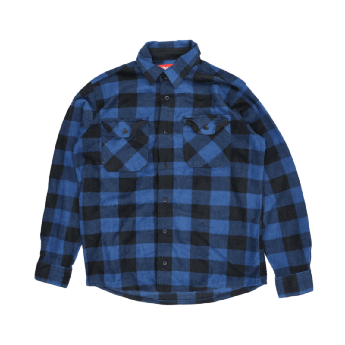 Wrangler Men's Blue Black Check Flannel Shirt Large Polycotton Long Sleeve