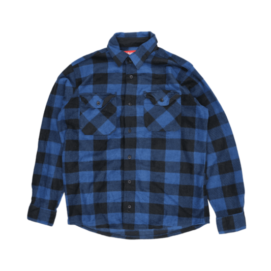 Wrangler Men's Blue Black Check Flannel Shirt Large Polycotton Long Sleeve