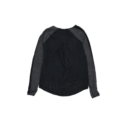 Womens Long Sleeve Black Grey Raglan Top Casual Round Neck Polyester Cotton Blend