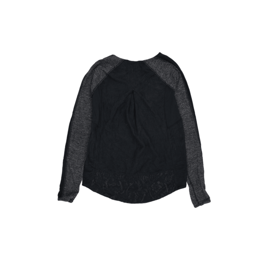 Womens Long Sleeve Black Grey Raglan Top Casual Round Neck Polyester Cotton Blend