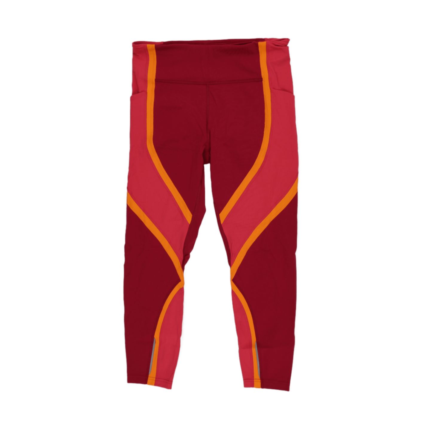 Lululemon Colour Block High Rise Leggings Burgundy Orange Pink Size 10 Polyester Blend