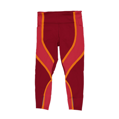 Lululemon Colour Block High Rise Leggings Burgundy Orange Pink Size 10 Polyester Blend