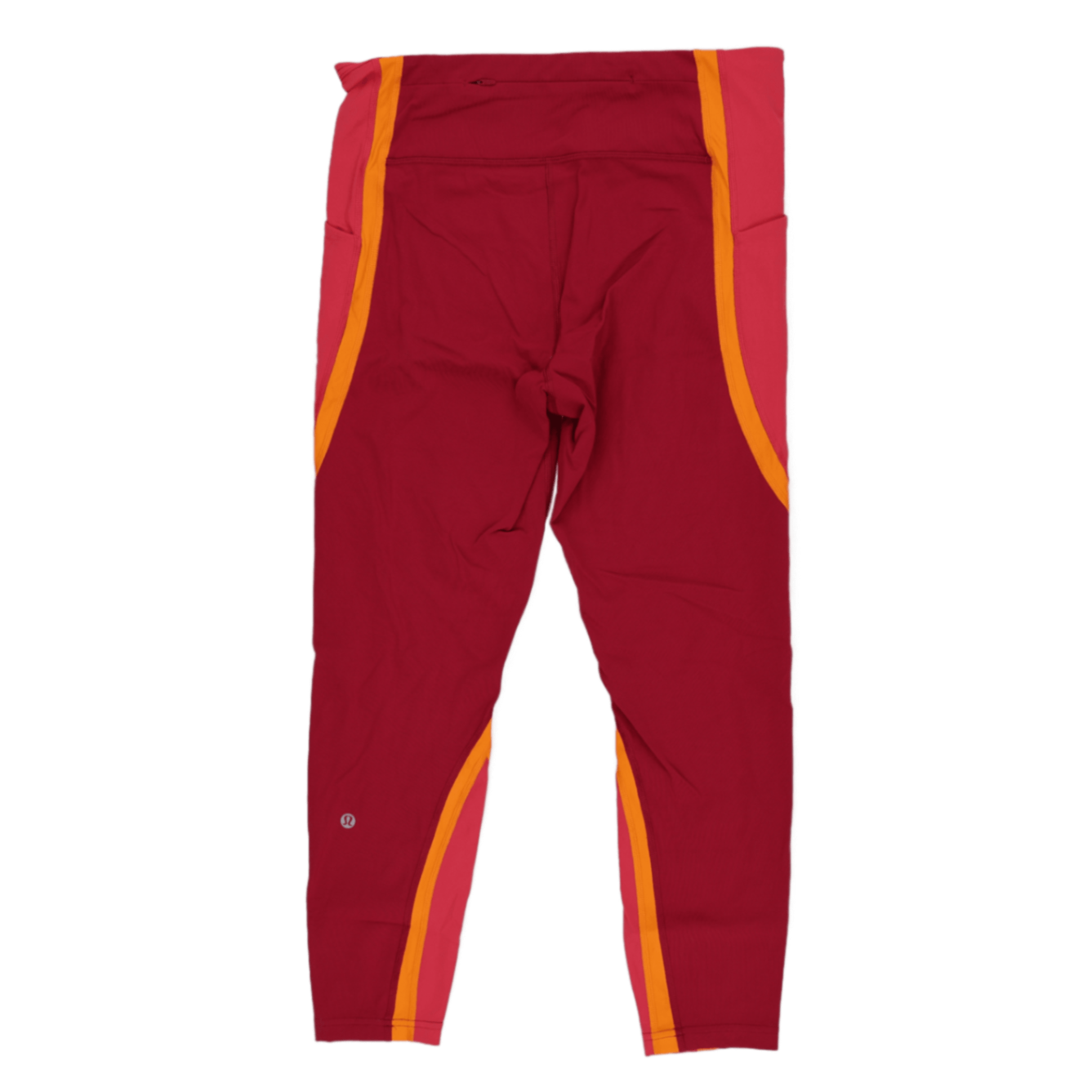 Lululemon Colour Block High Rise Leggings Burgundy Orange Pink Size 10 Polyester Blend