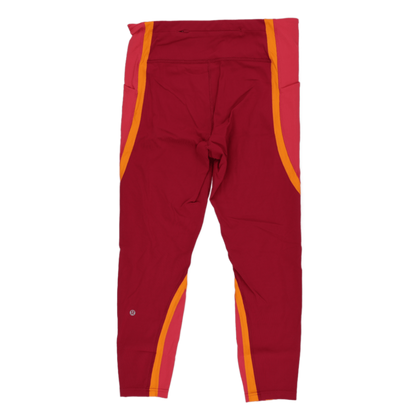 Lululemon Colour Block High Rise Leggings Burgundy Orange Pink Size 10 Polyester Blend