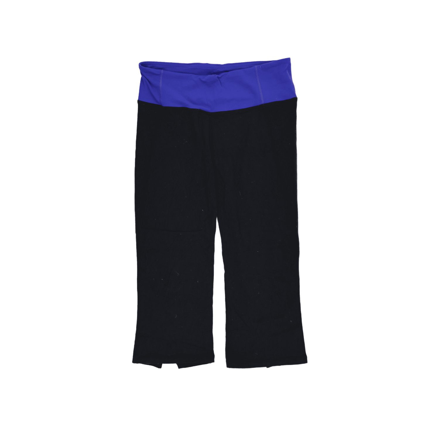 Lululemon Womens Black Cropped Yoga Pants Size 8 Stretch Cotton Blend Blue Waistband