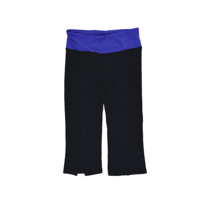 Lululemon Womens Black Cropped Yoga Pants Size 8 Stretch Cotton Blend Blue Waistband