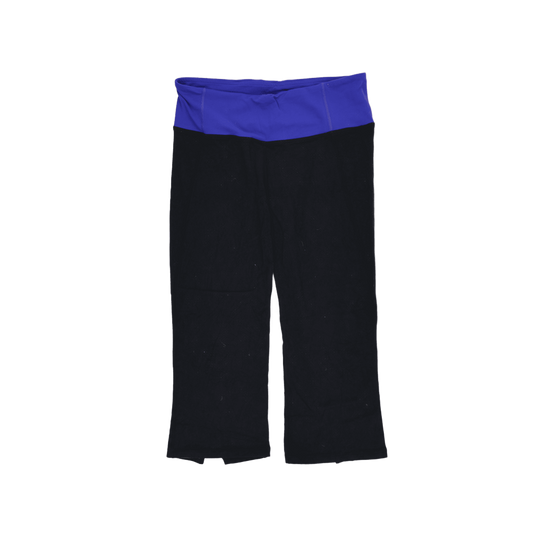Lululemon Womens Black Cropped Yoga Pants Size 8 Stretch Cotton Blend Blue Waistband