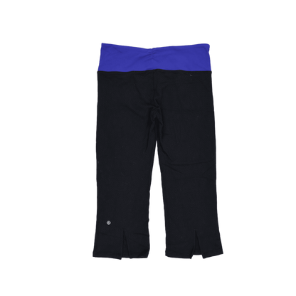 Lululemon Womens Black Cropped Yoga Pants Size 8 Stretch Cotton Blend Blue Waistband