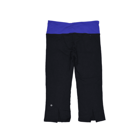 Lululemon Womens Black Cropped Yoga Pants Size 8 Stretch Cotton Blend Blue Waistband