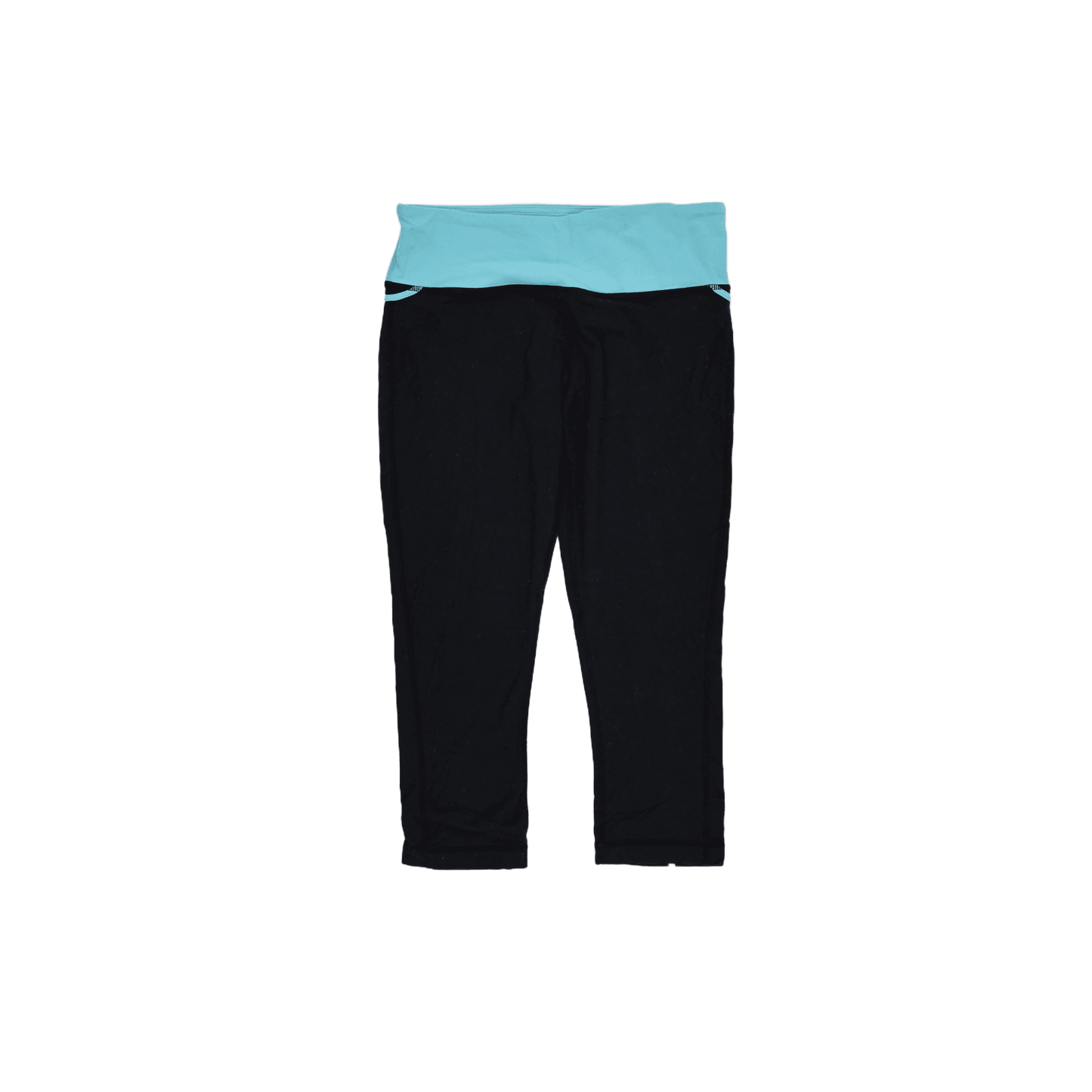 Lululemon Athletica Black Aqua Foldover Waist Cropped Leggings Size 10 Stretch Cotton Blend