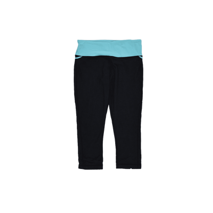 Lululemon Athletica Black Aqua Foldover Waist Cropped Leggings Size 10 Stretch Cotton Blend