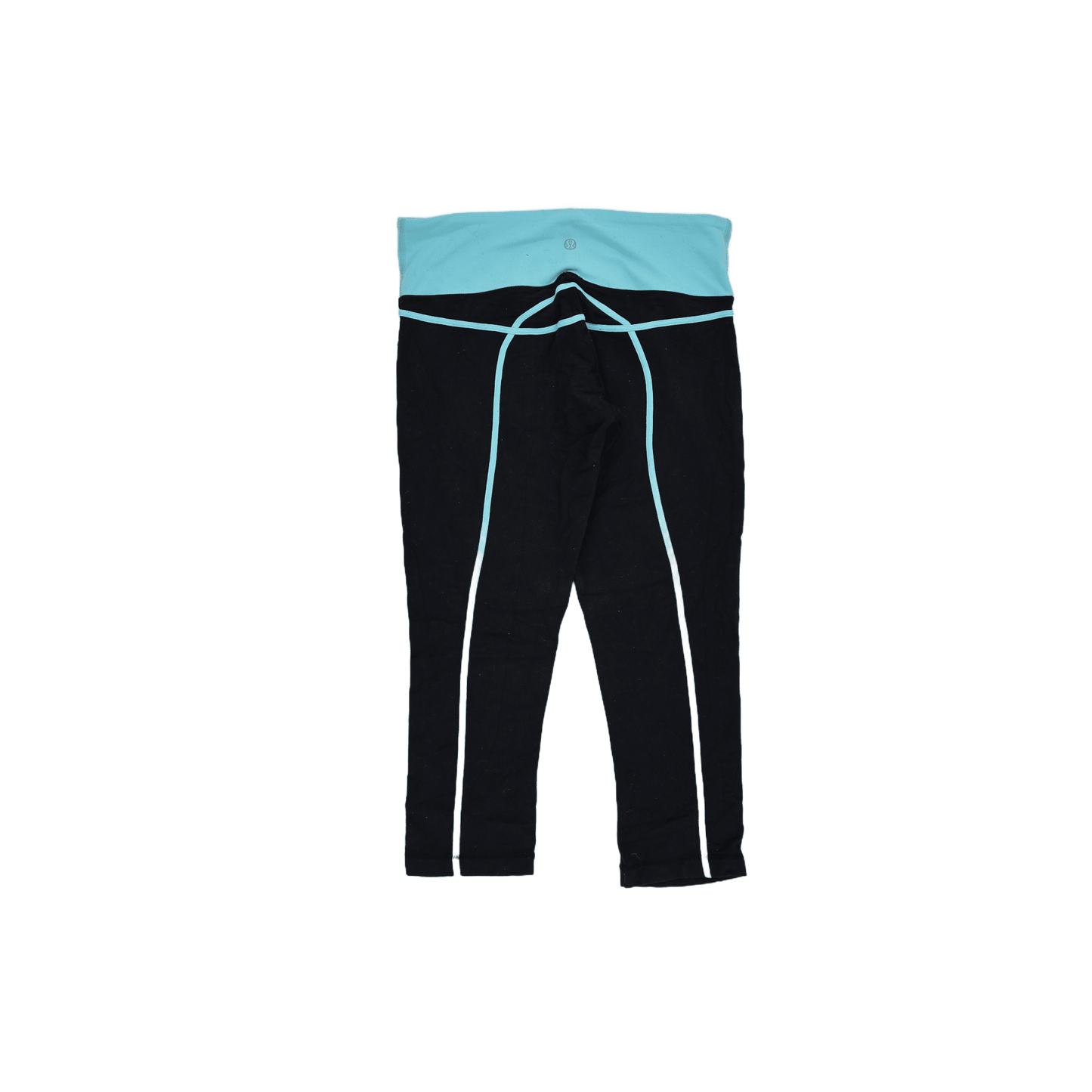 Lululemon Athletica Black Aqua Foldover Waist Cropped Leggings Size 10 Stretch Cotton Blend
