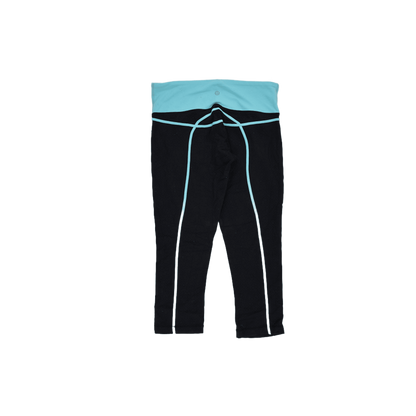 Lululemon Athletica Black Aqua Foldover Waist Cropped Leggings Size 10 Stretch Cotton Blend