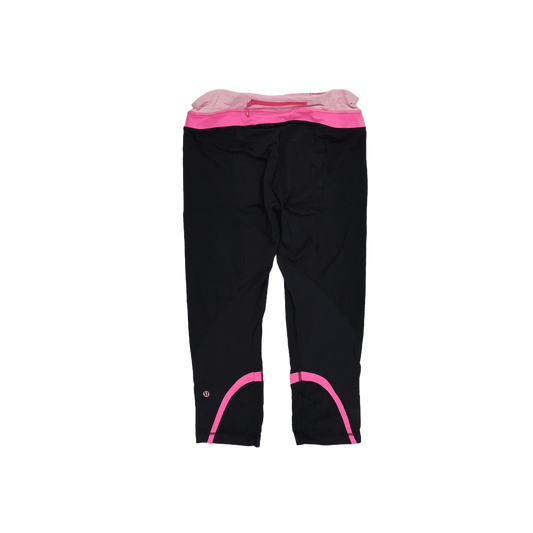 Lululemon Black Pink Panelled Cropped Leggings Size US 6 Polyester Blend