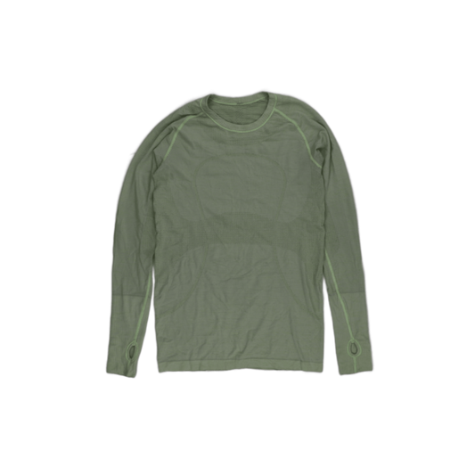 Lululemon Sage Green Seamless Long Sleeve Athletic Top Women's Small Polyester Blend Crew Neck