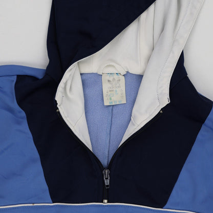 adidas Vintage Half Zip Hooded Sweatshirt Navy Blue Light Blue Large Polyester Blend