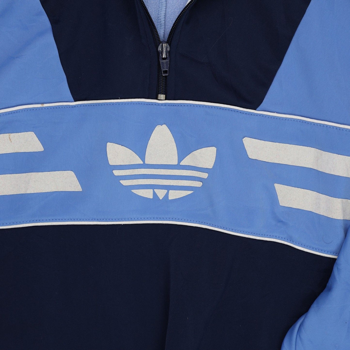 adidas Vintage Half Zip Hooded Sweatshirt Navy Blue Light Blue Large Polyester Blend