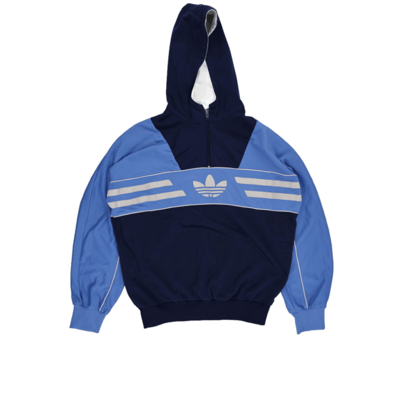 adidas Vintage Half Zip Hooded Sweatshirt Navy Blue Light Blue Large Polyester Blend
