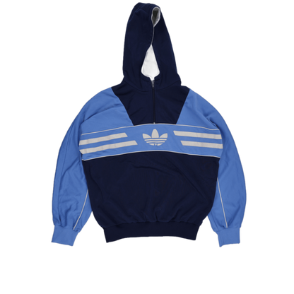 adidas Vintage Half Zip Hooded Sweatshirt Navy Blue Light Blue Large Polyester Blend
