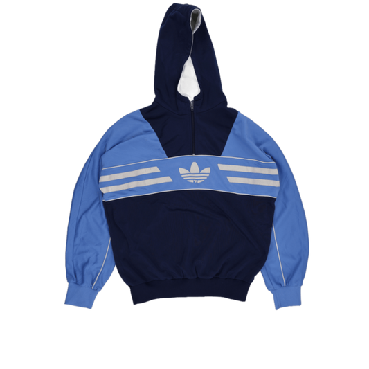 adidas Vintage Half Zip Hooded Sweatshirt Navy Blue Light Blue Large Polyester Blend