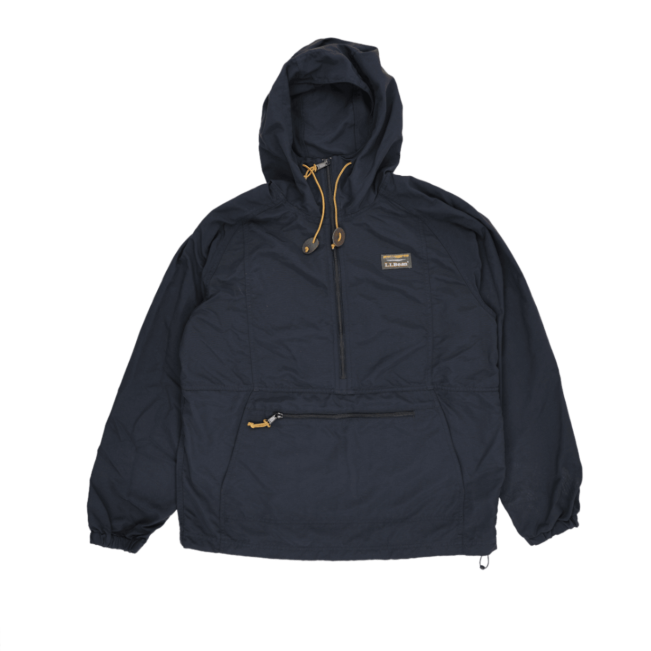 L.L. Bean Black Hooded Pullover Jacket Medium 100% Nylon Men's Clothing