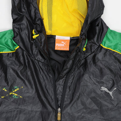 PUMA Jamaica Track Jacket Black Yellow Green Large Polyester Hooded Vintage