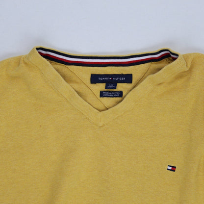 Tommy Hilfiger Mustard Yellow Cotton V Neck Jumper Large