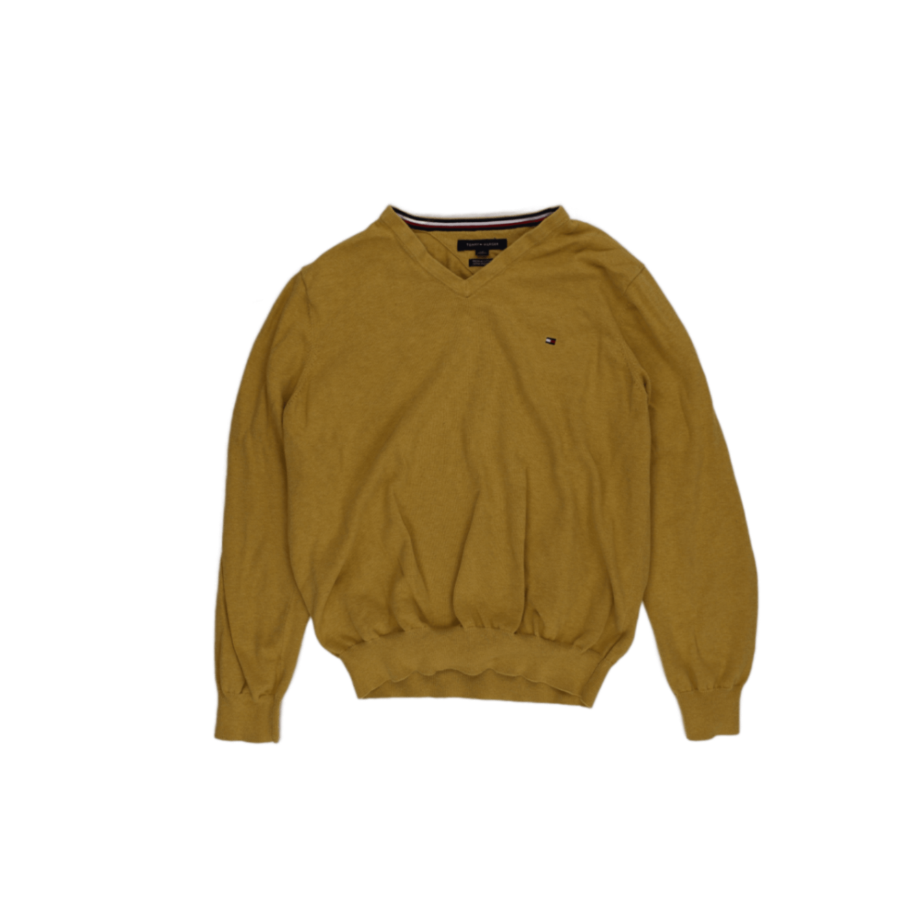 Tommy Hilfiger Mustard Yellow Cotton V Neck Jumper Large