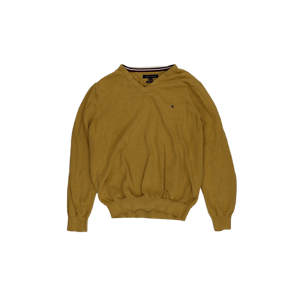 Tommy Hilfiger Mustard Yellow Cotton V Neck Jumper Large