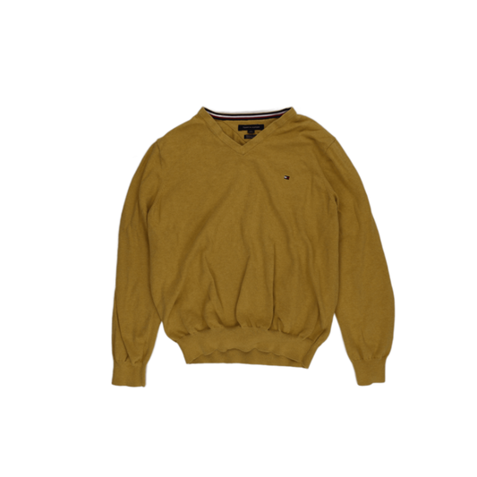 Tommy Hilfiger Mustard Yellow Cotton V Neck Jumper Large