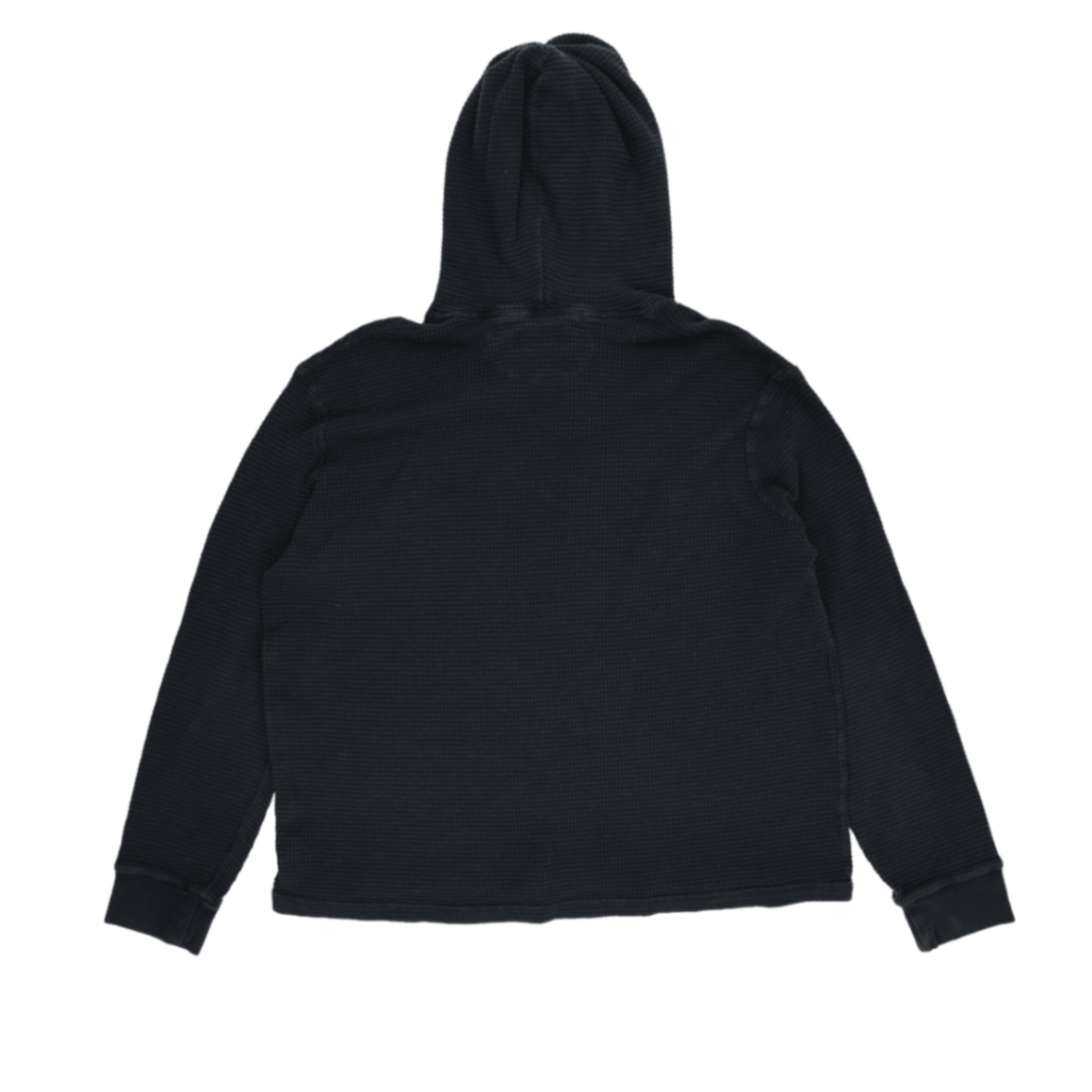 Polo Ralph Lauren Black Hooded Sweatshirt Men's Medium Cotton Blend Vintage Waffle Knit