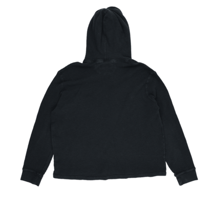 Polo Ralph Lauren Black Hooded Sweatshirt Men's Medium Cotton Blend Vintage Waffle Knit