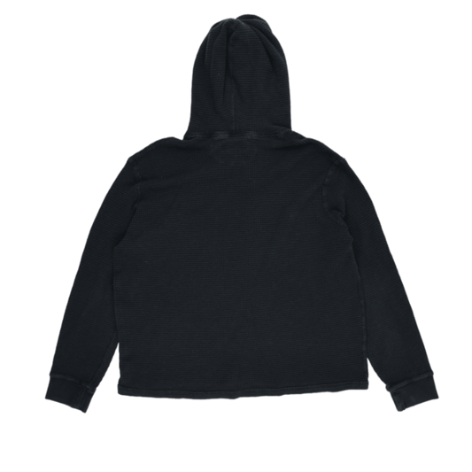 Polo Ralph Lauren Black Hooded Sweatshirt Men's Medium Cotton Blend Vintage Waffle Knit