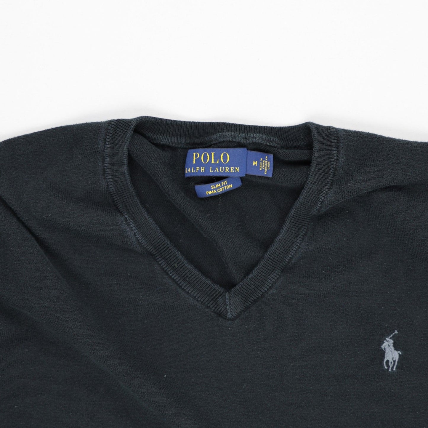 Ralph Lauren V-Neck Pullover Knitwear Black Men's Size M Pima Cotton