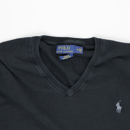 Ralph Lauren V-Neck Pullover Knitwear Black Men's Size M Pima Cotton