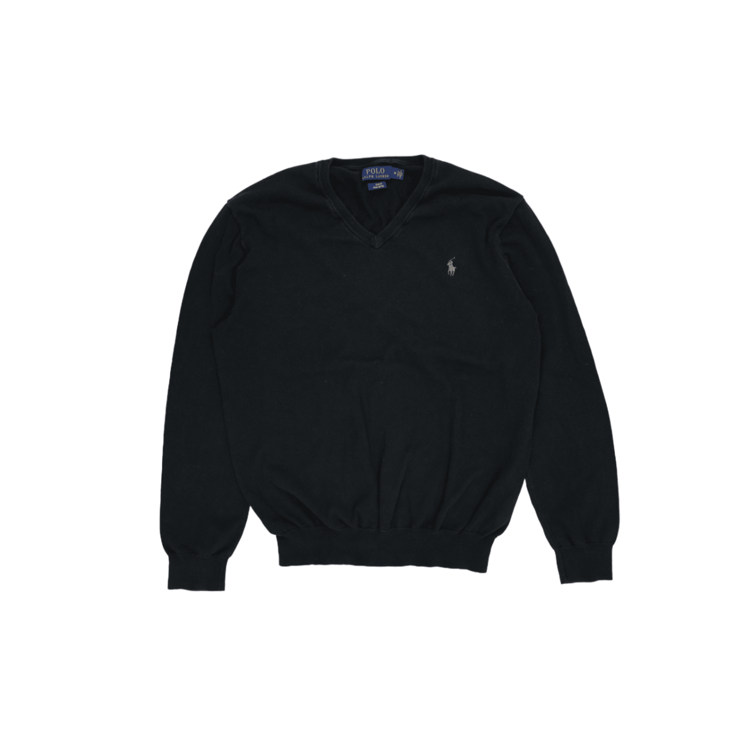 Ralph Lauren V-Neck Pullover Knitwear Black Men's Size M Pima Cotton