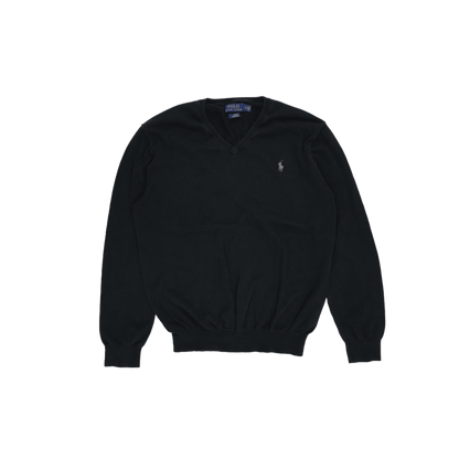Ralph Lauren V-Neck Pullover Knitwear Black Men's Size M Pima Cotton