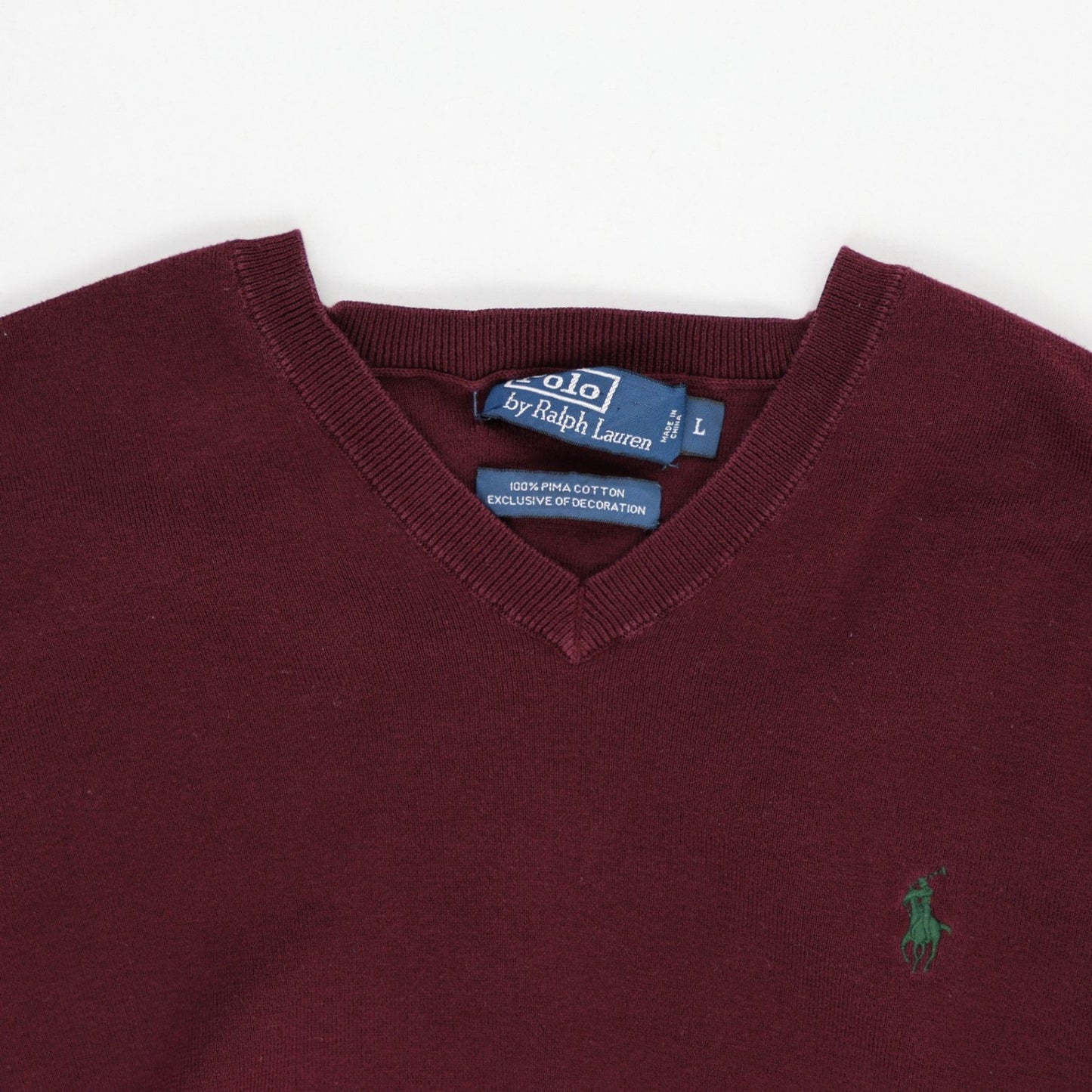 Ralph Lauren Burgundy V-Neck Pullover Jumper Large 100 Percent Pima Cotton